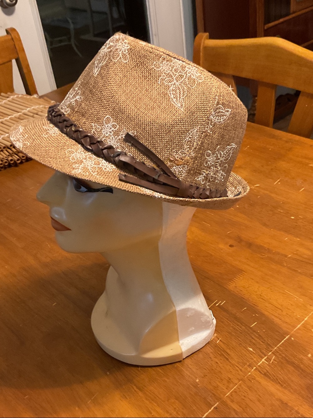 Women's Brown Straw Fedora with Braided Trim